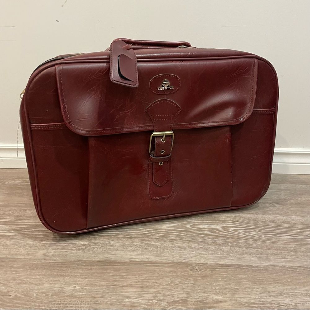 1970s Made In Korea Light Brown Leather Soft Side Weekend Suitcase 22"x14"x6.5”